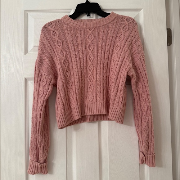 Gap x LoveShackFancy Pink Cable-Knit Cropped Sweater - Picture 2 of 5